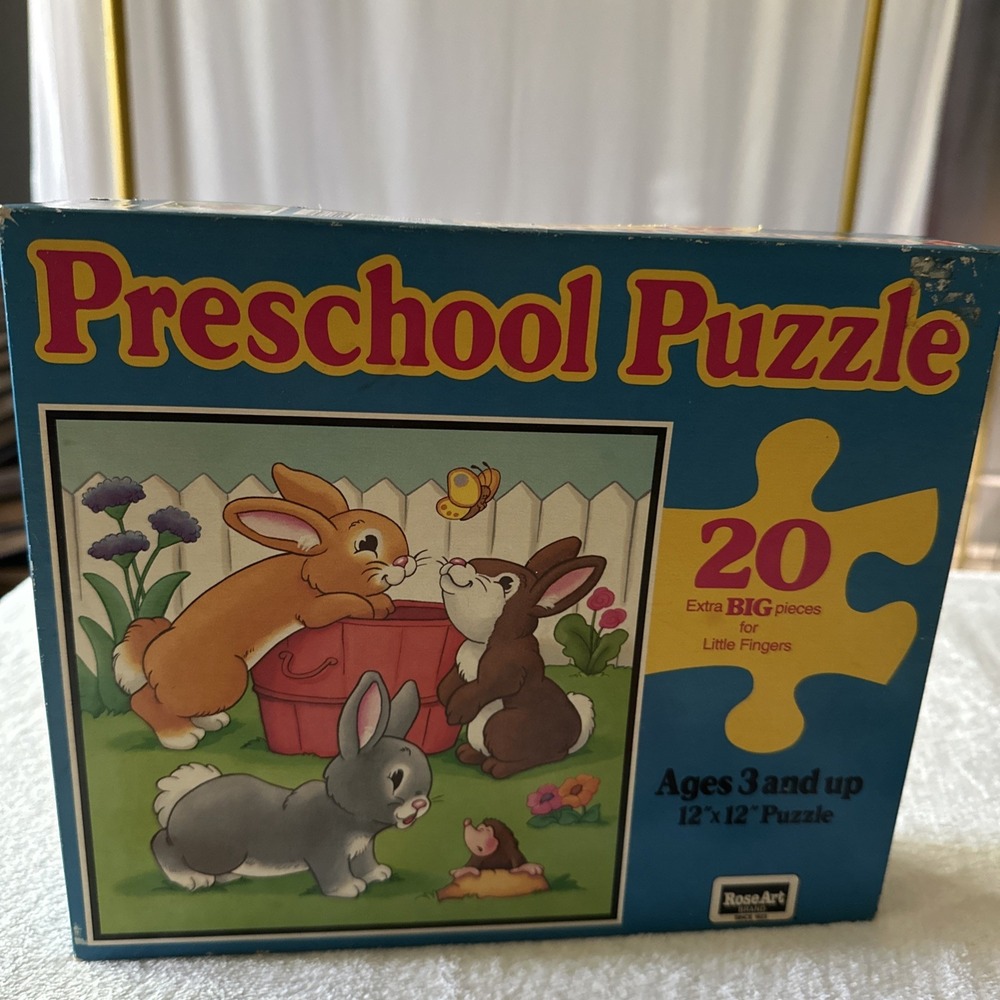 Vintage Preschool Puzzle 20 Extra Big Pieces Bunnies Spring 1992 Complete USA‎